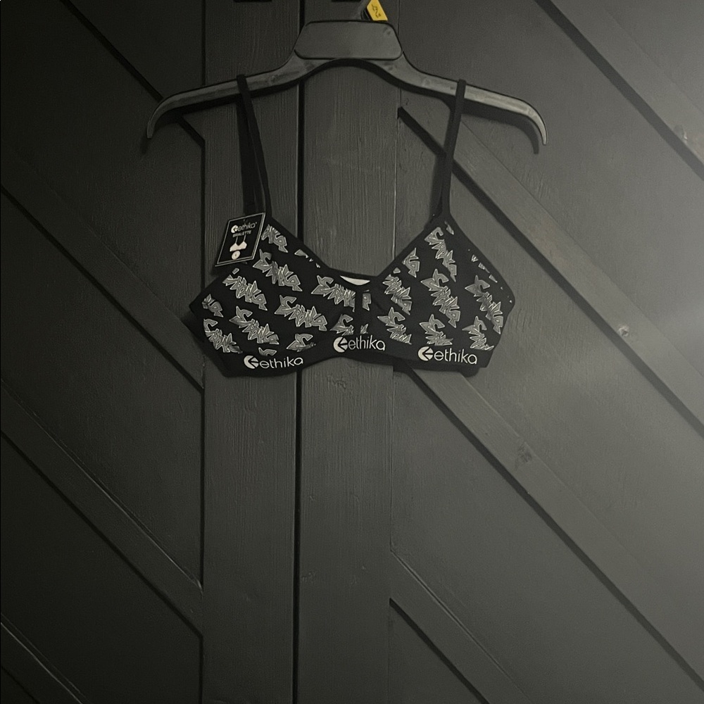ethika Black Logo-Print Stretch Bralette